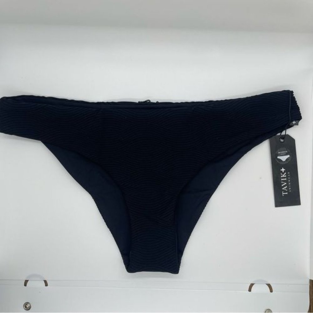 Tavik Ali Moderate Bikini Bottom in Textured Amalfi Black Moderate Coverage Larg